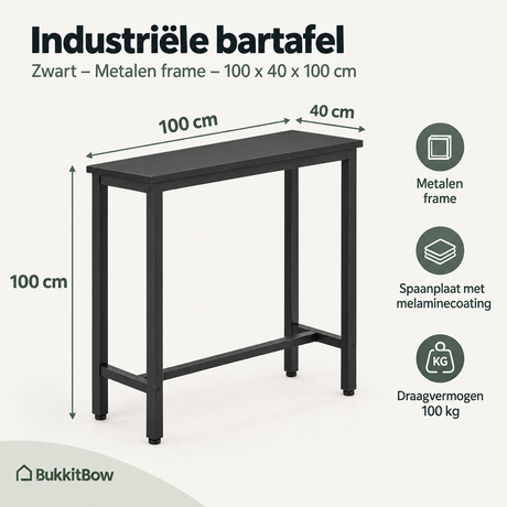 Afmetingen en productspecificaties van industriële bartafel