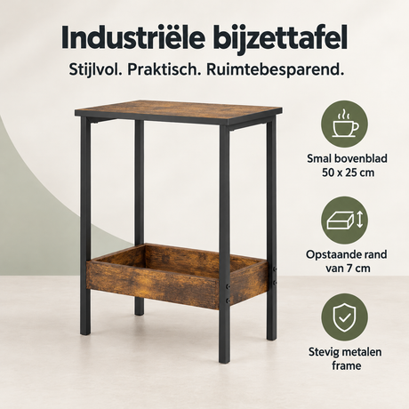 Overzicht van industriële bijzettafel met de belangrijkste productvoordelen
