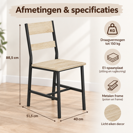 Set van 2 of 4 industriële eetkamerstoelen van BukkitBow met metalen frame en rugleuning, geschikt voor moderne eetruimtes.