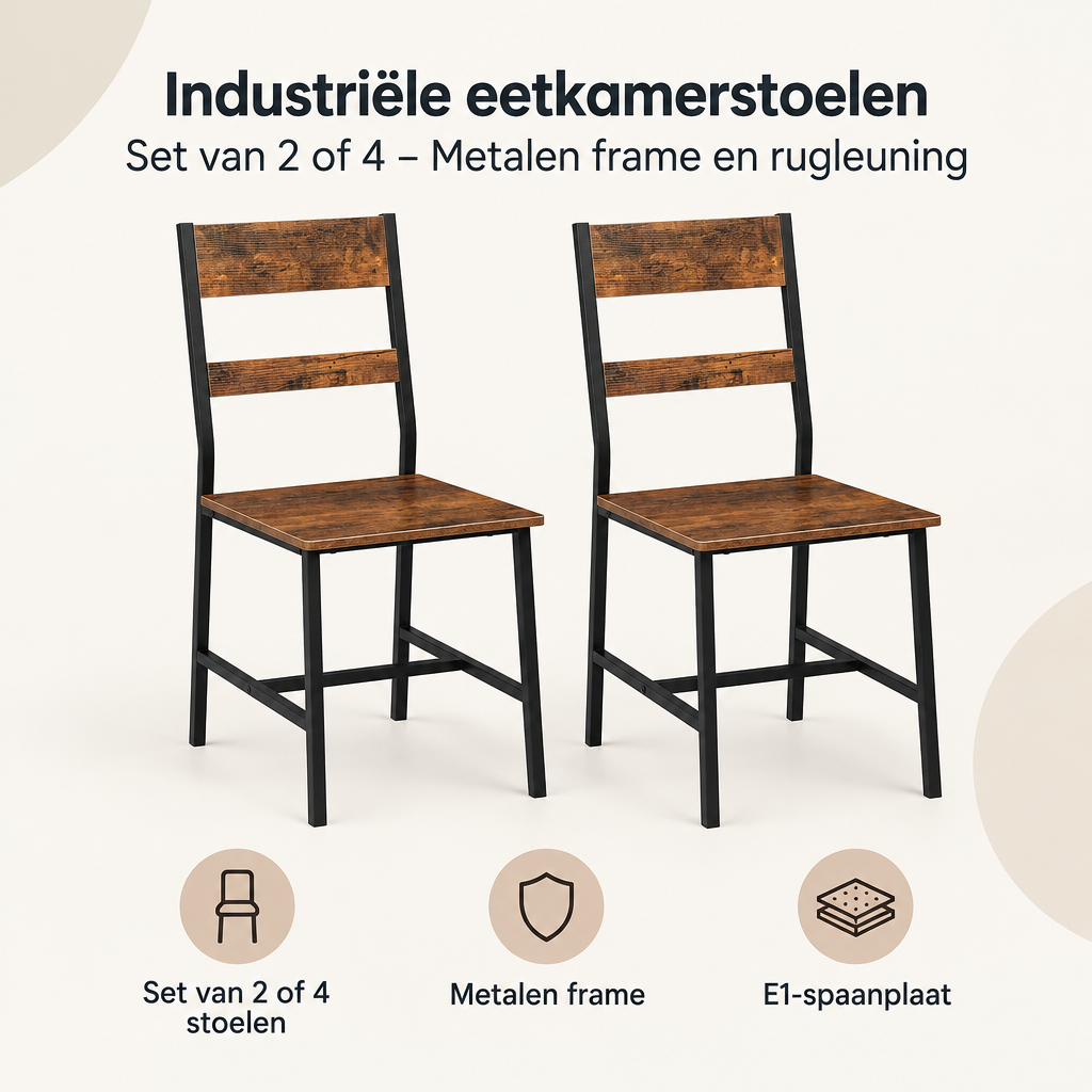 Overzicht van industriële eetkamerstoelen met de belangrijkste productvoordelen