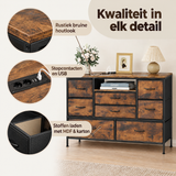 Industriële BukkitBow ladekast met 8 stoffen laden, 120 cm breed, inclusief stopcontacten en ledverlichting, detail van materiaal