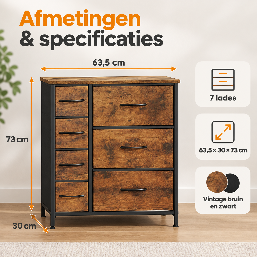 Afmetingen en productspecificaties van industriële ladekast