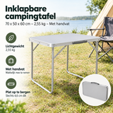Inklapbare campingtafel van BukkitBow, 70x50x60 cm, lichtgewicht met handvat, ideaal voor kampeer- en outdoorgebruik.