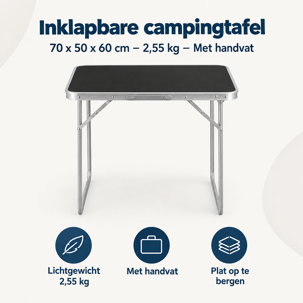 Inklapbare campingtafel van BukkitBow, 70x50x60 cm, lichtgewicht van 2,55 kg met handvat, ideaal voor kampeerplekken