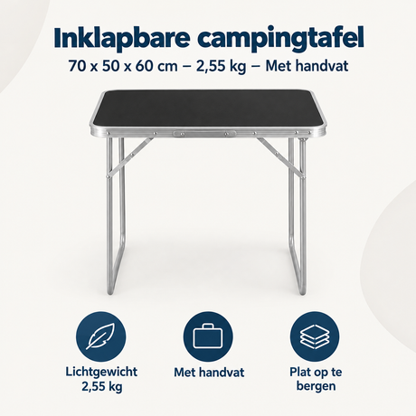 Inklapbare campingtafel van BukkitBow, 70x50x60 cm, lichtgewicht van 2,55 kg met handvat, ideaal voor kampeerplekken