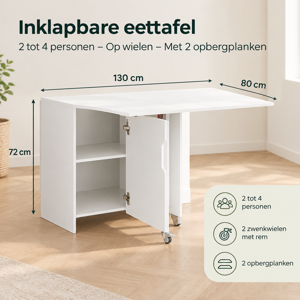 Afmetingen en productspecificaties van inklapbare eettafel