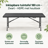 Belangrijkste voordelen en eigenschappen van inklapbare tuintafel 180 cm