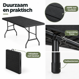 Detail van materiaal en afwerking van inklapbare tuintafel 180 cm