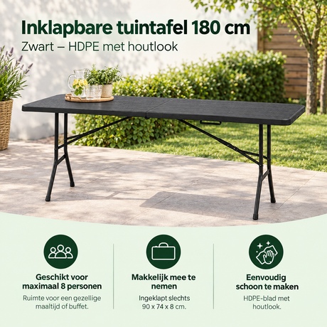Praktische toepassing en keuzehulp voor inklapbare tuintafel 180 cm