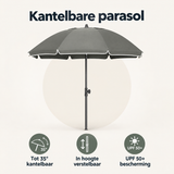 Overzicht van kantelbare parasol met de belangrijkste productvoordelen