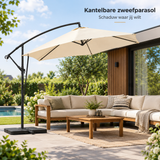 kantelbare zweefparasol in gebruik in een passende praktijksituatie