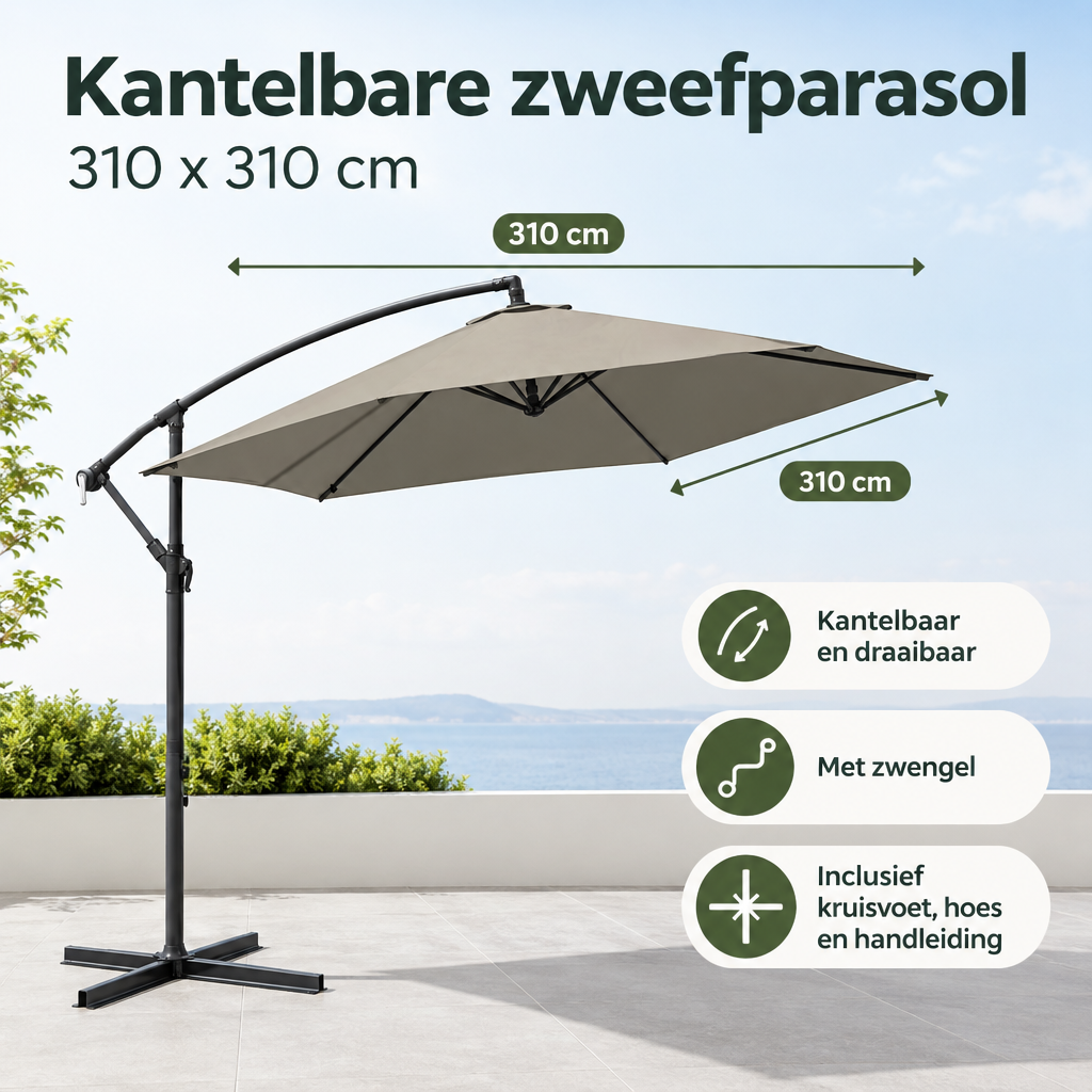 Afmetingen en productspecificaties van kantelbare zweefparasol