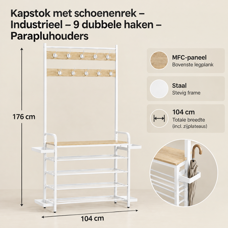 Afmetingen en productspecificaties van kapstok met schoenenrek