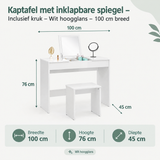 Afmetingen en productspecificaties van kaptafel met inklapbare spiegel