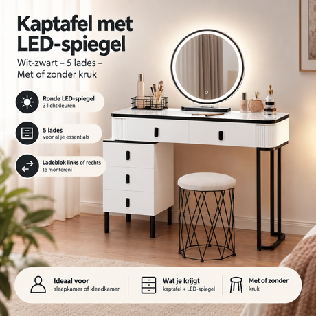 Praktische toepassing en keuzehulp voor kaptafel met led spiegel