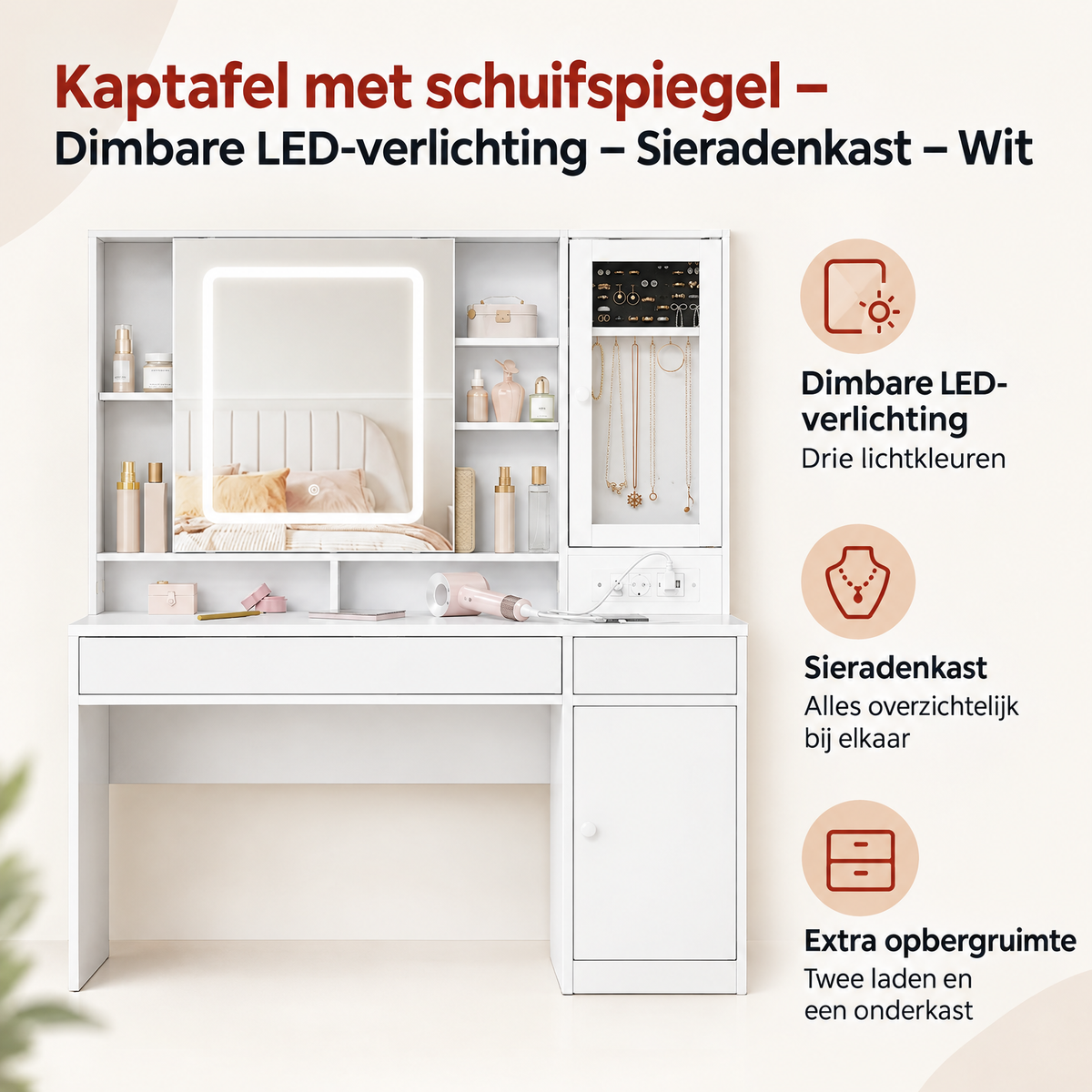 Belangrijkste voordelen en eigenschappen van kaptafel met schuifspiegel