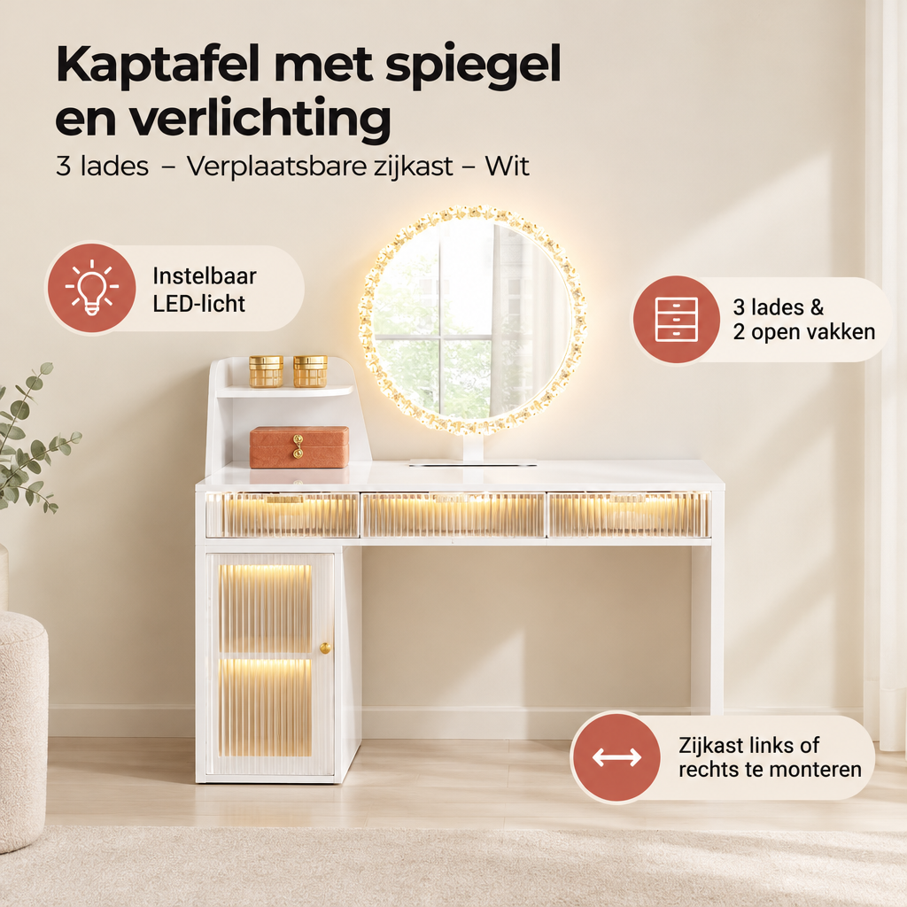 Belangrijkste voordelen en eigenschappen van kaptafel met spiegel en verlichting