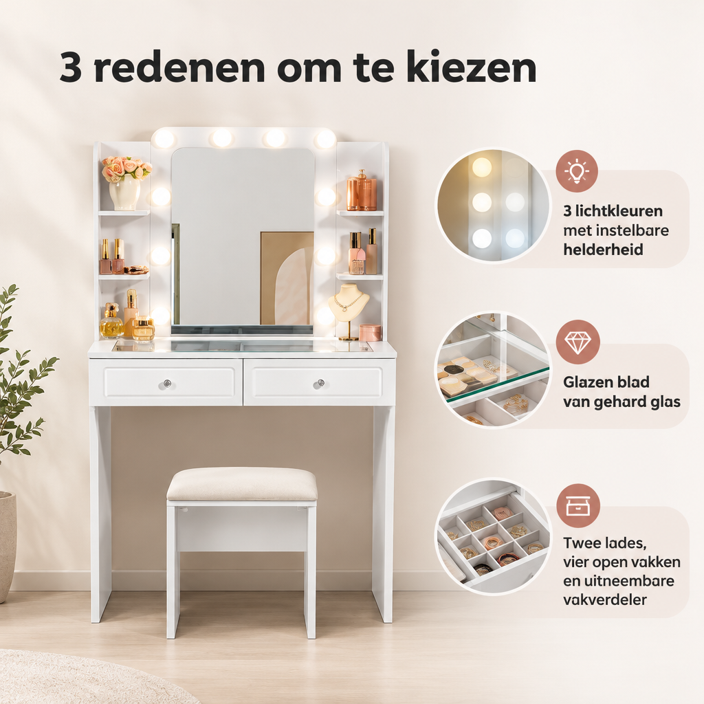 Belangrijkste voordelen en eigenschappen van kaptafel met spiegel en verlichting