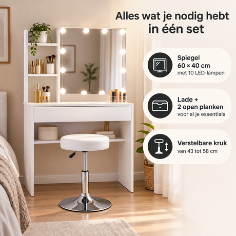 Praktische toepassing en keuzehulp voor kaptafel met spiegel en verlichting