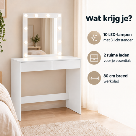 Praktische toepassing en keuzehulp voor kaptafel met spiegel en verlichting