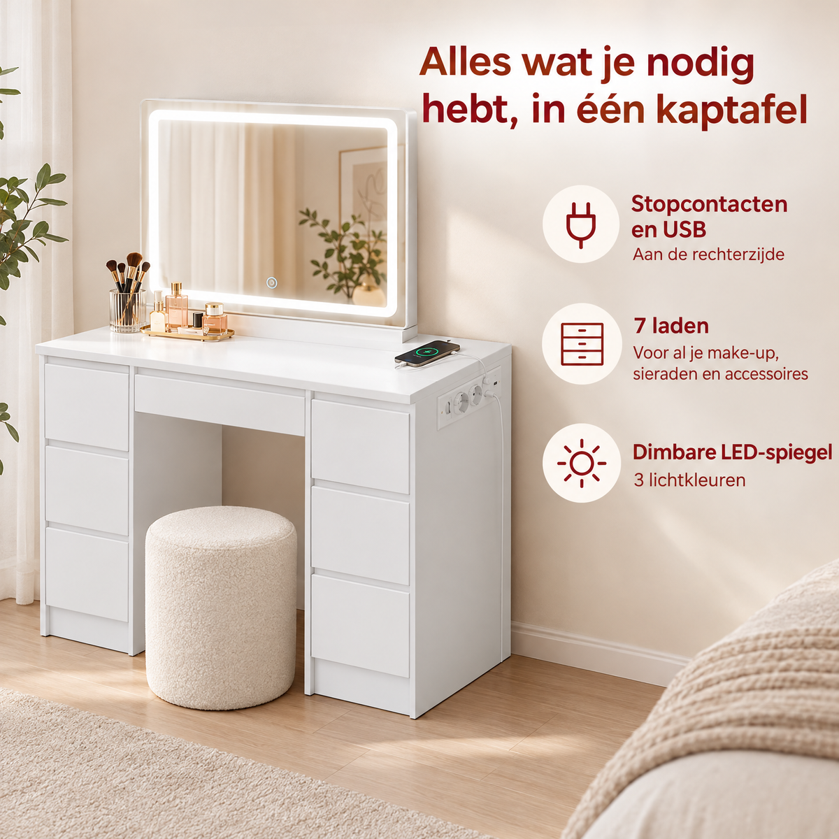 Praktische toepassing en keuzehulp voor kaptafel met stopcontact