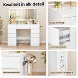 Detail van materiaal en afwerking van kaptafel met verlichting