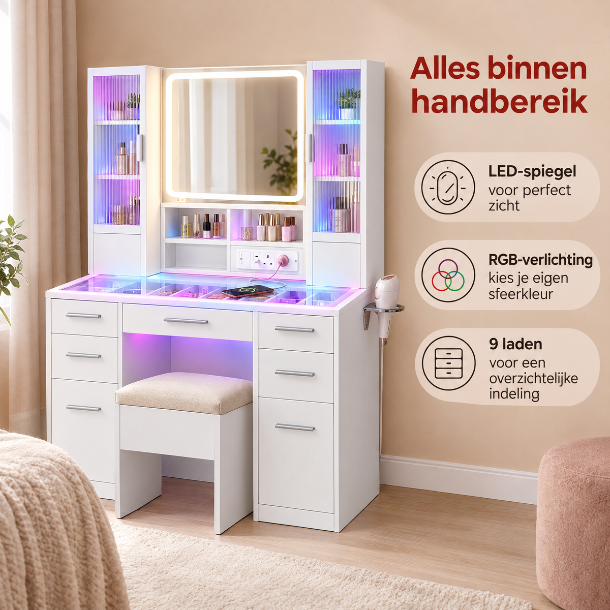 Praktische toepassing en keuzehulp voor kaptafel met verlichting