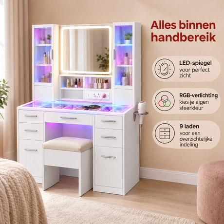 Praktische toepassing en keuzehulp voor kaptafel met verlichting