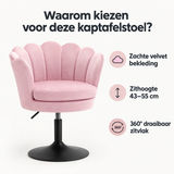 Velvet bloemvormige kaptafelstoel van BukkitBow, 360° draaibaar, zithoogte 43-55 cm, elegante en comfortabele stoel voor make-up.