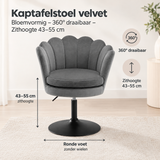 Velvet kaptafelstoel met bloemvorm, 360° draaibaar en verstelbare zithoogte van 43-55 cm, door BukkitBow.