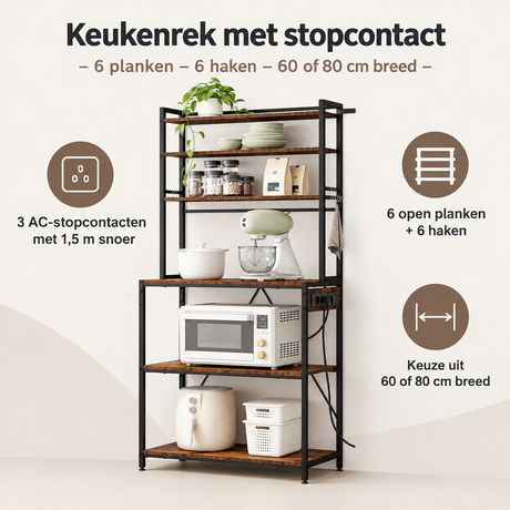 Overzicht van keukenrek met stopcontact met de belangrijkste productvoordelen