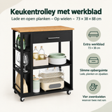 Overzicht van keukentrolley met werkblad met de belangrijkste productvoordelen