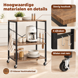 Detail van materiaal en afwerking van keukentrolley op wielen