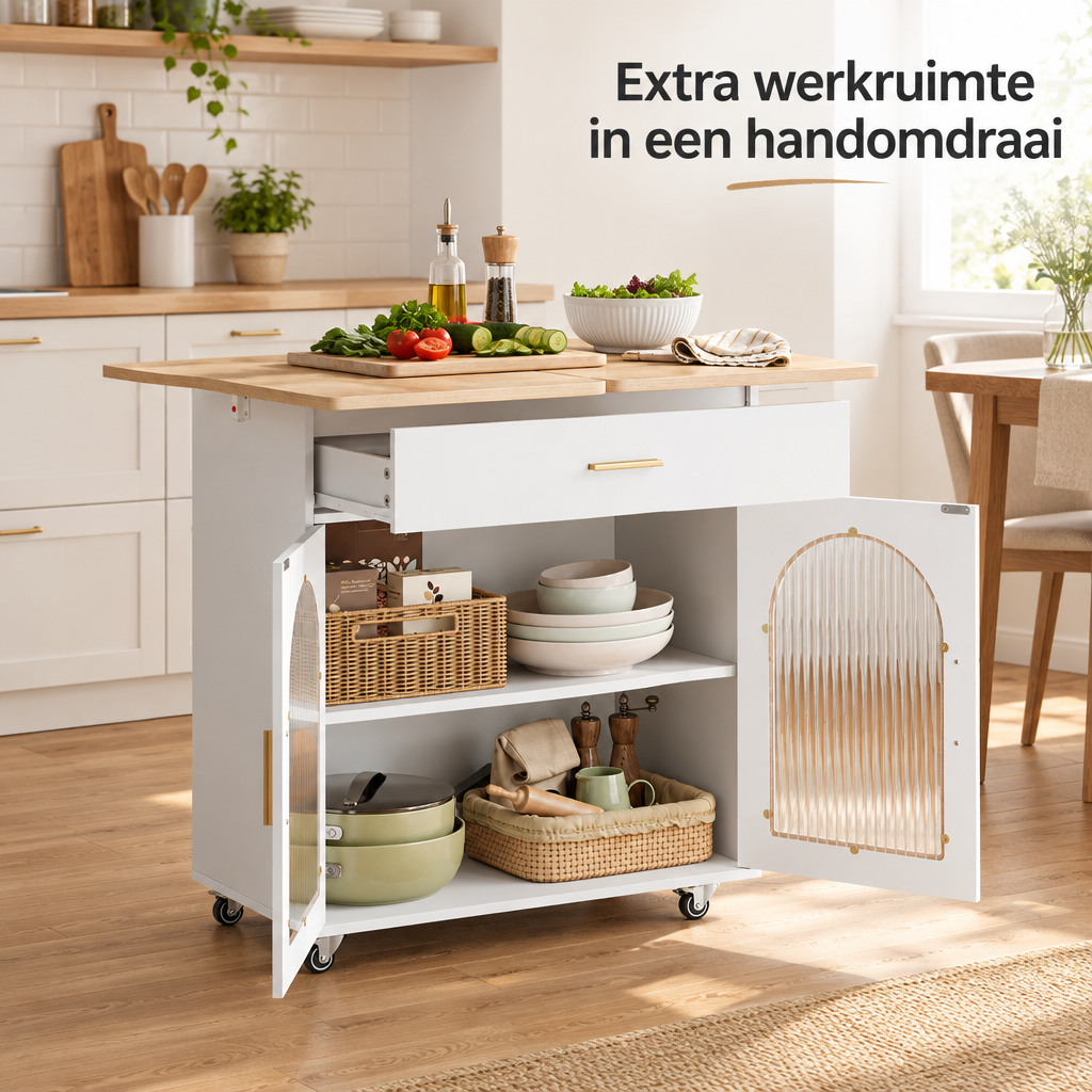 keukentrolley op wielen in gebruik in een passende praktijksituatie
