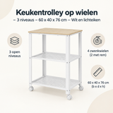 Overzicht van keukentrolley op wielen met de belangrijkste productvoordelen