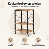 Overzicht van keukentrolley op wielen met de belangrijkste productvoordelen