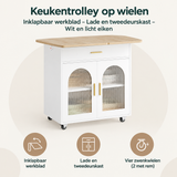 Overzicht van keukentrolley op wielen met de belangrijkste productvoordelen