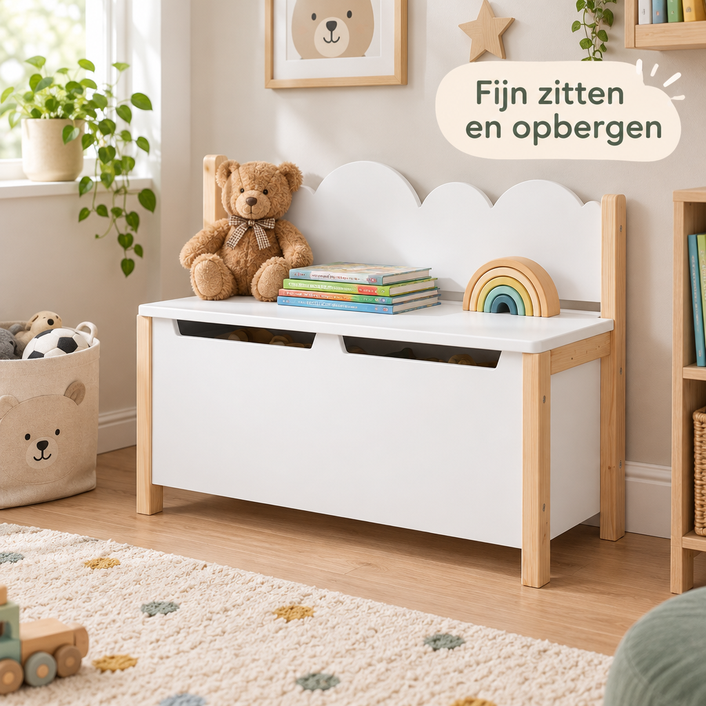 kinderbankje met opbergruimte in gebruik in een passende praktijksituatie