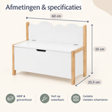 Afmetingen en productspecificaties van kinderbankje met opbergruimte