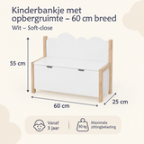 Wit kinderbankje met opbergruimte en soft-close, 60 cm breed, van BukkitBow, geschikt voor kinderen, stevig en functioneel meubel.
