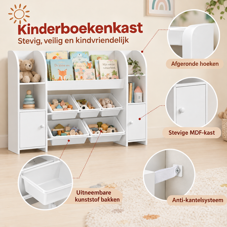 Detail van materiaal en afwerking van kinderboekenkast