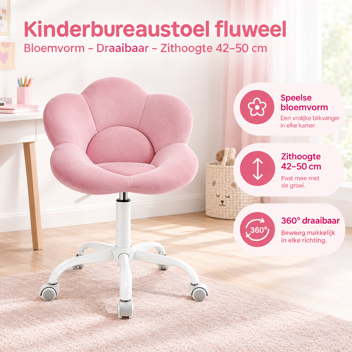 Praktische toepassing en keuzehulp voor kinderbureaustoel fluweel