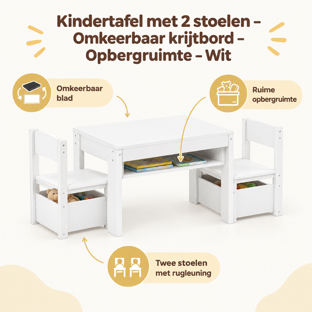 Belangrijkste voordelen en eigenschappen van kindertafel met 2 stoelen