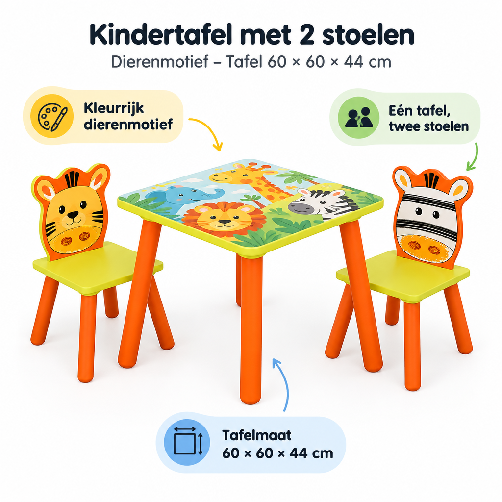 Belangrijkste voordelen en eigenschappen van kindertafel met 2 stoelen