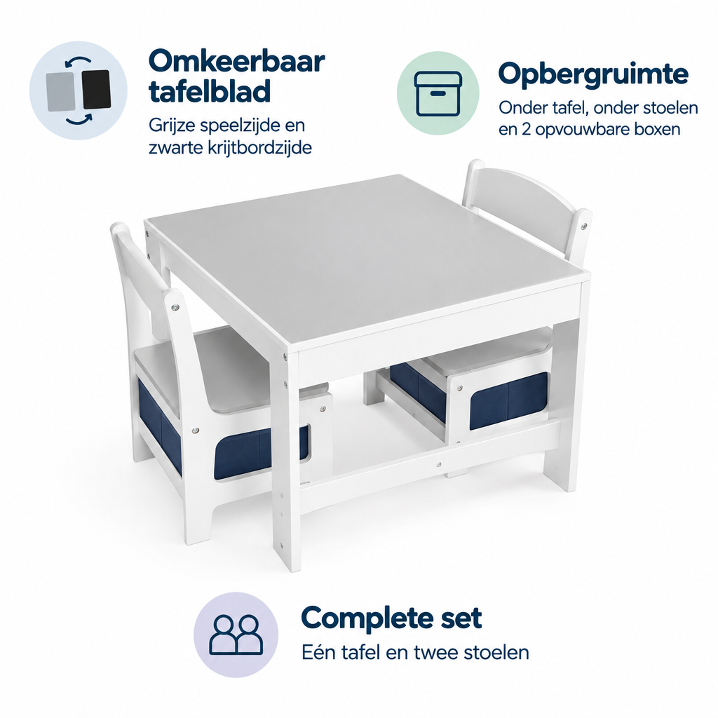 Belangrijkste voordelen en eigenschappen van kindertafel met 2 stoelen