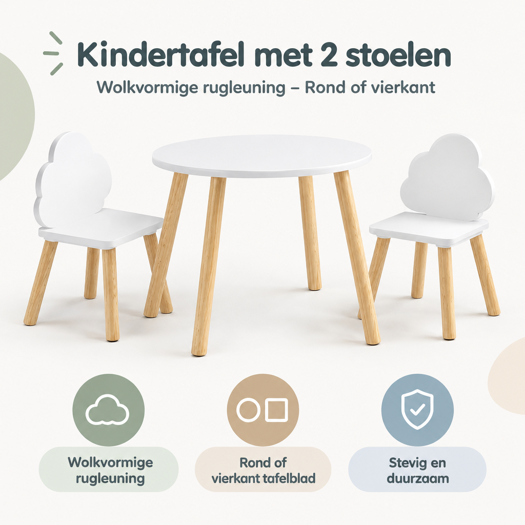 Belangrijkste voordelen en eigenschappen van kindertafel met 2 stoelen
