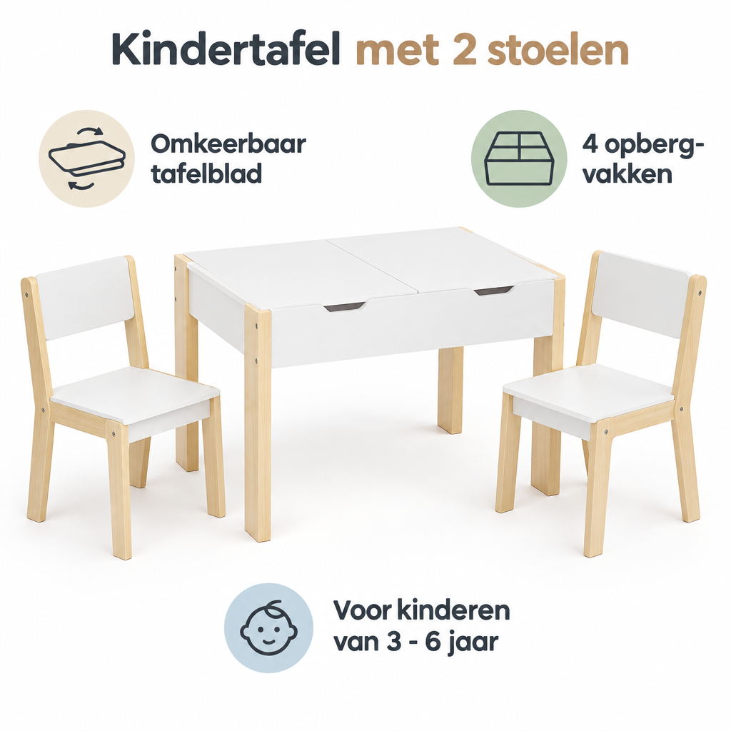 Belangrijkste voordelen en eigenschappen van kindertafel met 2 stoelen