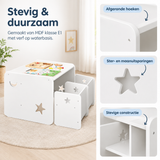 Detail van materiaal en afwerking van kindertafel met 2 stoelen