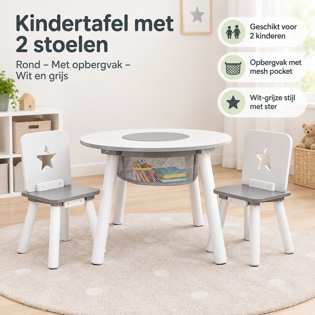 Praktische toepassing en keuzehulp voor kindertafel met 2 stoelen
