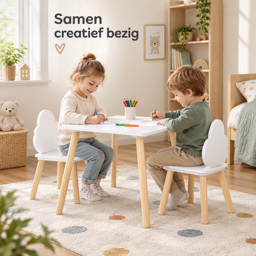 kindertafel met 2 stoelen in gebruik in een passende praktijksituatie